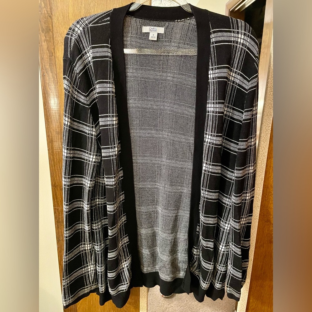 Black and White Plaid Open Cardigan - Croft & Barrow - Size Medium
